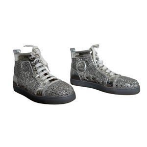 Christian Louboutin, Size EU 38, Louis Flat Strass Silver Crystal Sneakers